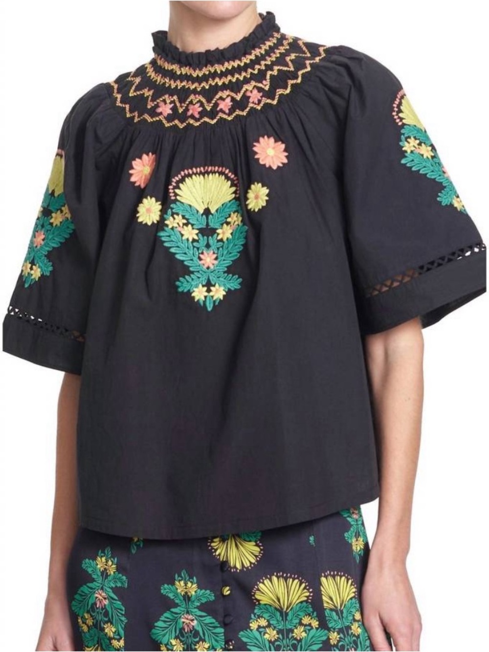 Corey Lynn Calter Bexley Embroidered Top in Black Size: M